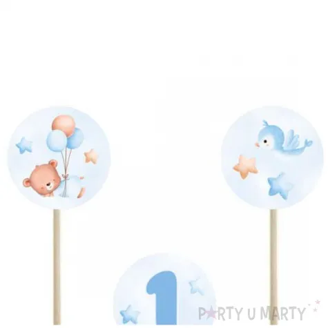 pikery misie z balonikami na roczek blekitny congee 6 szt