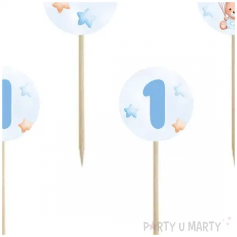 pikery misie z balonikami na roczek blekitny congee 6 szt