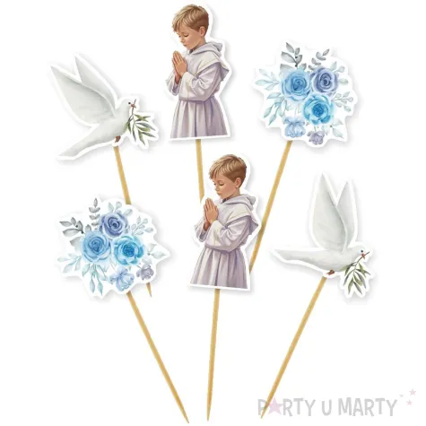 pikery na babeczki ozodba na muffinki chlopiec w albie dekoracja na komunie swieta 6 szt