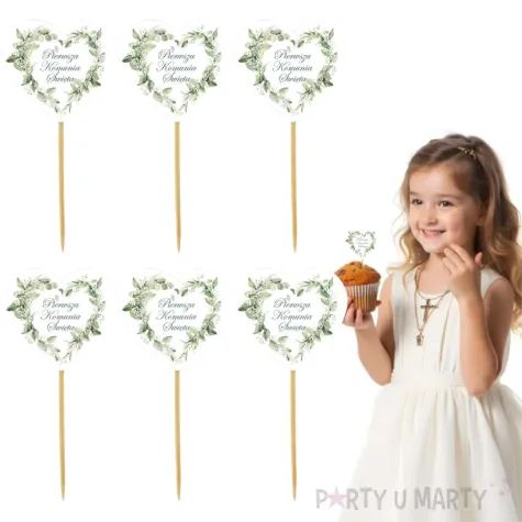 pikery na babeczki ozodba na muffinki eukaliptisowe serce dekoracja na komunie swieta 6 szt