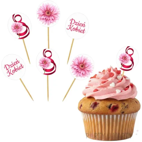 pikery na muffinki dekoracje na dzien kobiet gerbery 6 szt