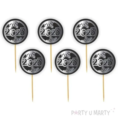 pikery nowy rok 2023 kolo srebrno czarne 6 szt
