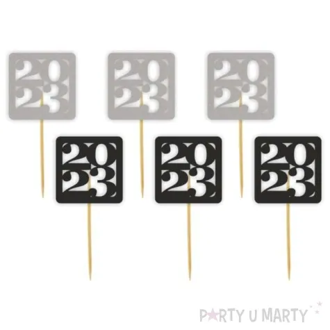 pikery nowy rok 2023 kwadrat srebrno czarne 6 szt