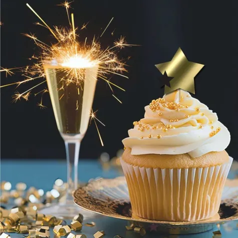 pikery nowy rok 2024 z gwiazdami zloto czarne 6 szt