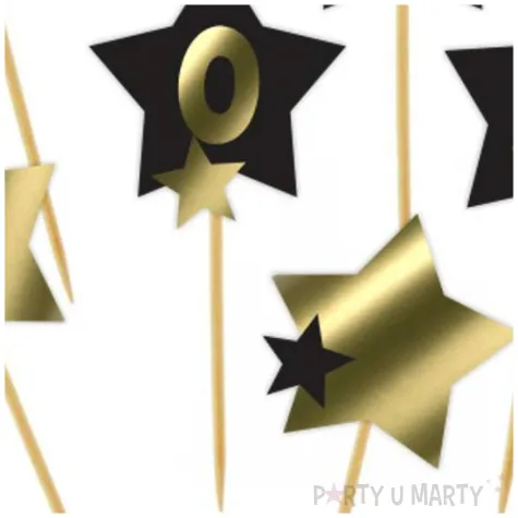 pikery nowy rok 2025 z gwiazdami zloto czarne 6 szt