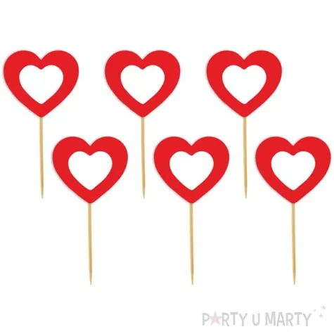 pikery serca ko bialo czerwone 6 szt