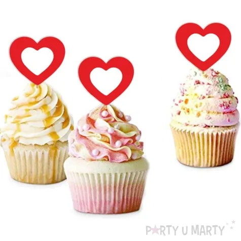 pikery serca ko bialo czerwone 6 szt