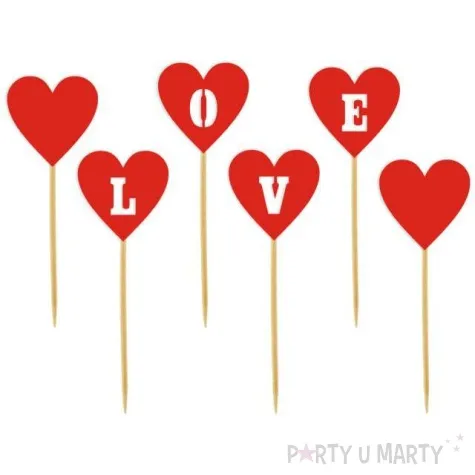 pikery serca love czerwone 6 szt