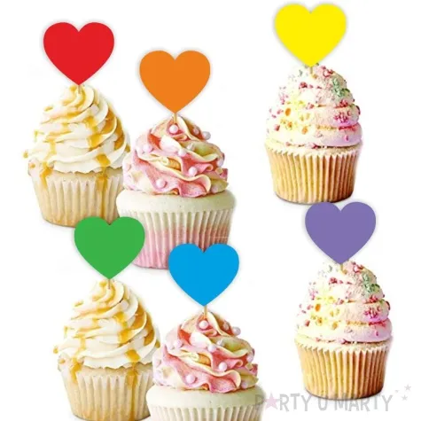 pikery serca w teczowej kolorystyce mix 6 szt