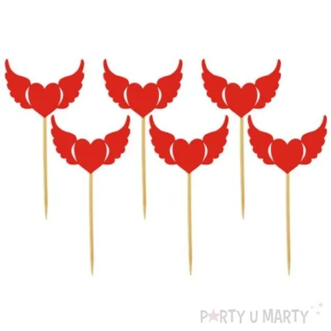 pikery serca ze skrzydlami czerwone 6 szt