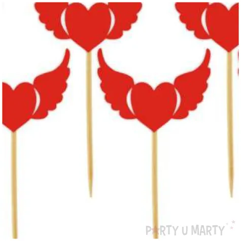 pikery serca ze skrzydlami czerwone 6 szt