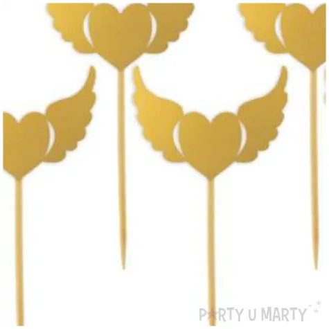 pikery serca ze skrzydlami zlote 6 szt