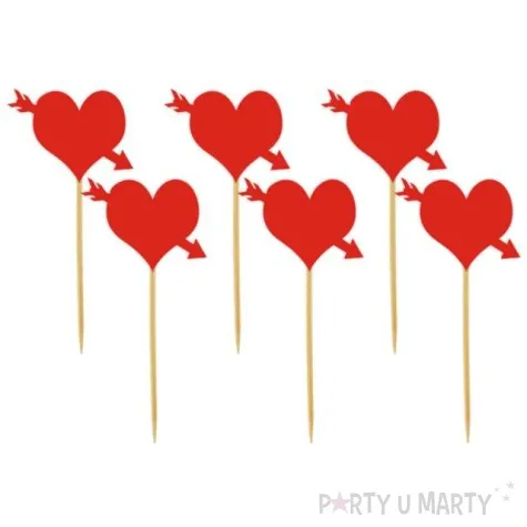 pikery serca ze strzala czerwone 6 szt