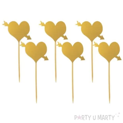 pikery serca ze strzala zlote 6 szt