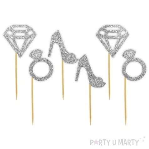 pikery wieczor panienski srebrny brokat 6 szt