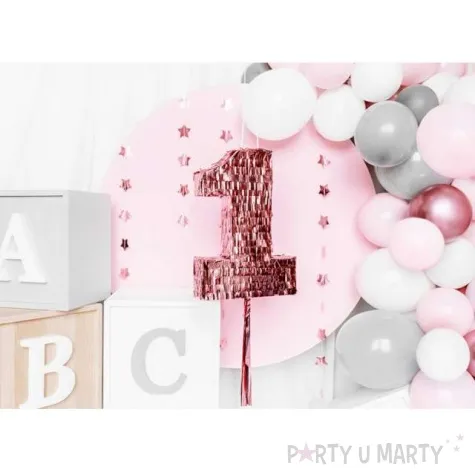 piniata 1 urodziny rozowe zloto partydeco 28 5 x 40 5 cm