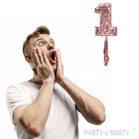 piniata 1 urodziny rozowe zloto partydeco 28 5 x 40 5 cm