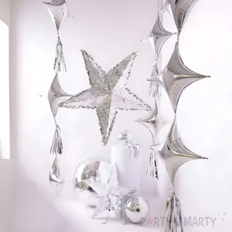 piniata gwiazda skladana srebrny partydeco 68 x 68 x 30 cm