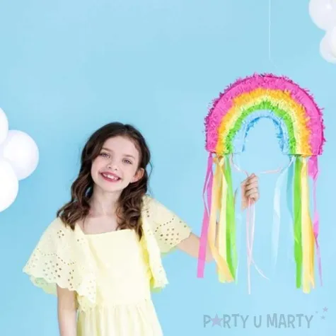 piniata tecza z fredzlami partydeco 30 x 20 cm