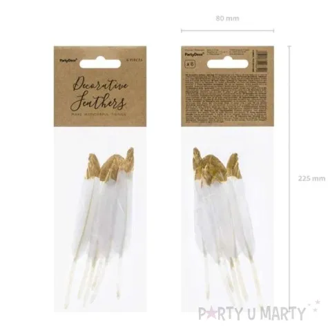 piorka dekoracyjne dwukolorowe biale partydeco 6 szt