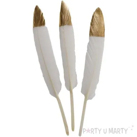 piorka dekoracyjne dwukolorowe bialo zlote titanum 10 szt