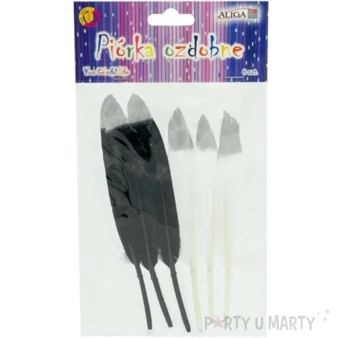 piorka dekoracyjne posrebrzane bialo czarne aliga 16 5 cm 6 szt