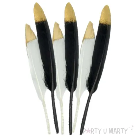 piorka dekoracyjne pozlacane czarno biale aliga 16 5 cm 6 szt