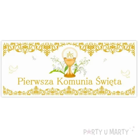 plakat komunia ihs pierwsza komunia swieta z kielichem i ornamentem deco mariage 60x25 cm