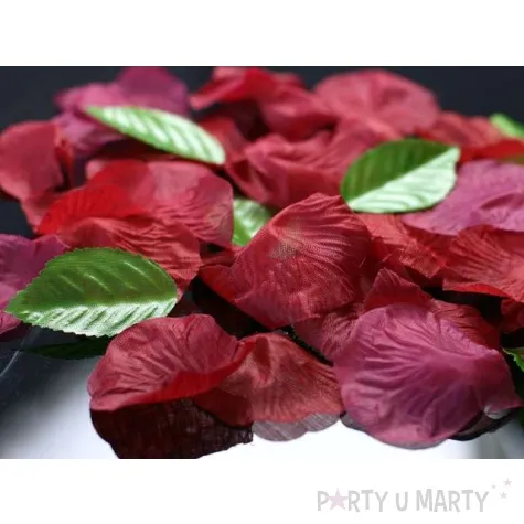 platki roz classic z listkami bordowe partydeco 100 szt