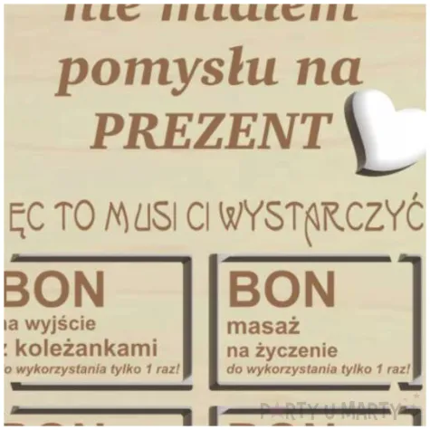 pocztowka bon prezentowy dla kobiety prezent dla niej na walentynki drewniana 140x90 mm