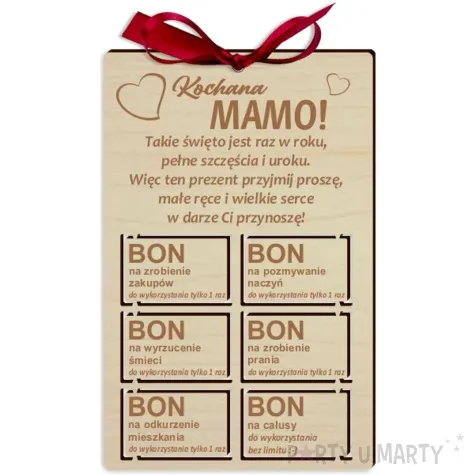 pocztowka bon prezentowy na dzien matki drewniana 140x90 mm