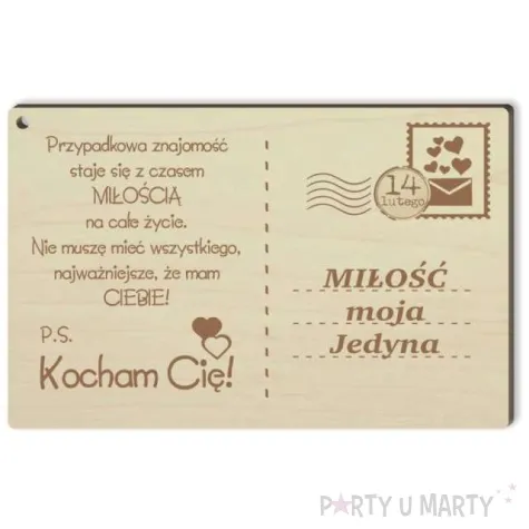 pocztowka milosc moja jedyna drewniana 140x90 mm