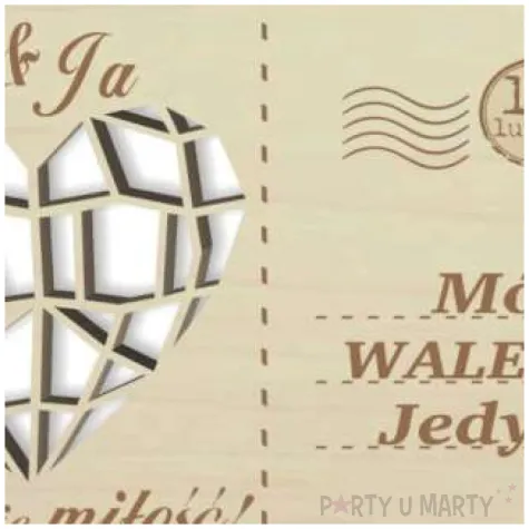 pocztowka moj walenty z sercem drewniana 140x90 mm