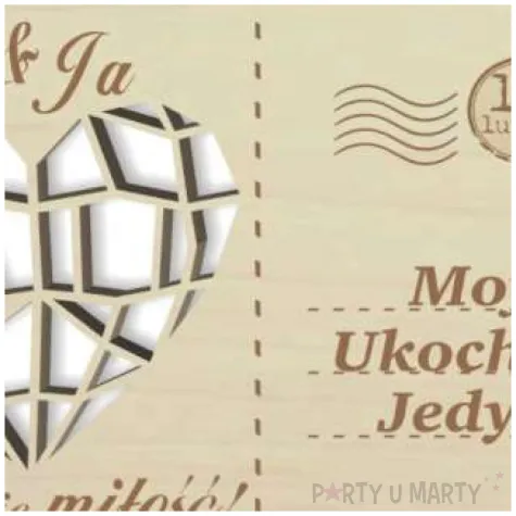 pocztowka moja ukochana z sercem drewniana 140x90 mm