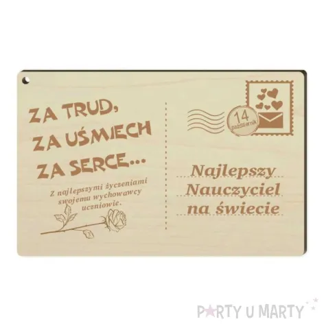 pocztowka najlepszy nauczyciel na swiecie drewniana 140x90 mm