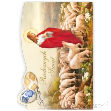 pocztowka radosnych swiat jezus pisanki i owieczki maki 104 x 147 mm