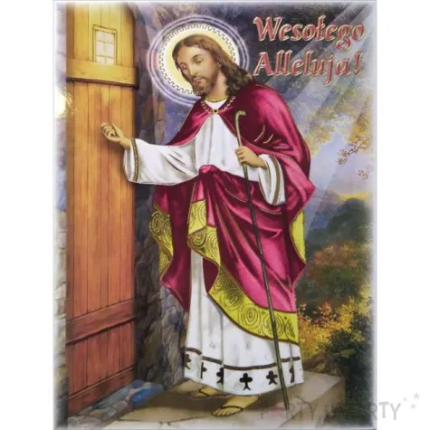 pocztowka wesolego alleluja jezus pukajacy do drzwi maki 104 x 147 mm