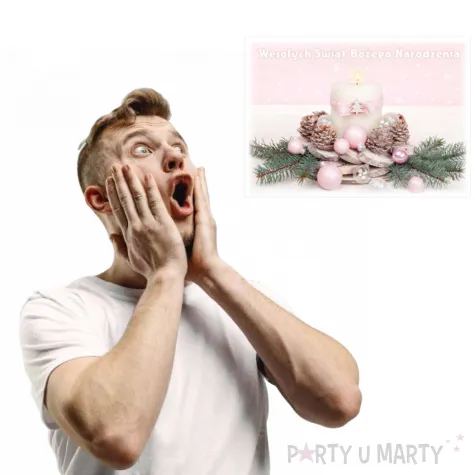 pocztowka wesolych swiat stroik rozowy z gwiazdkami maki a6