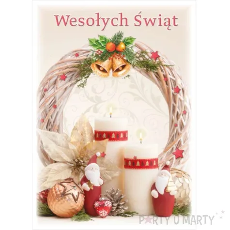 pocztowka wesolych swiat stroik z mikolajkami maki a6
