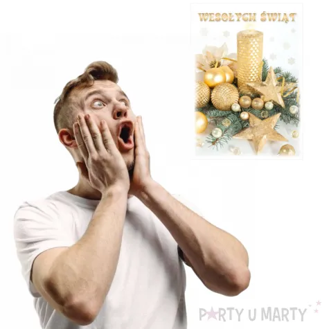 pocztowka wesolych swiat stroik zloty z gwiazdkami maki a6