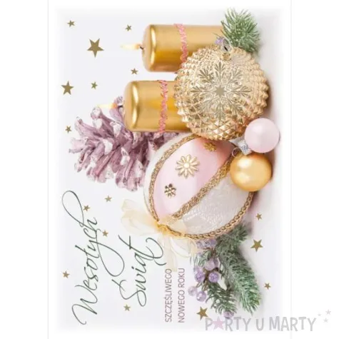pocztowka wesolych swiat zlote swiece i bombki maki a6