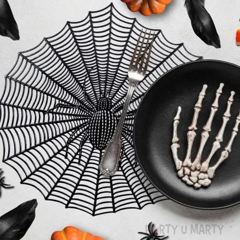 podkladka na stol pajeczyna z pajakiem halloween czarny guirca 38 cm