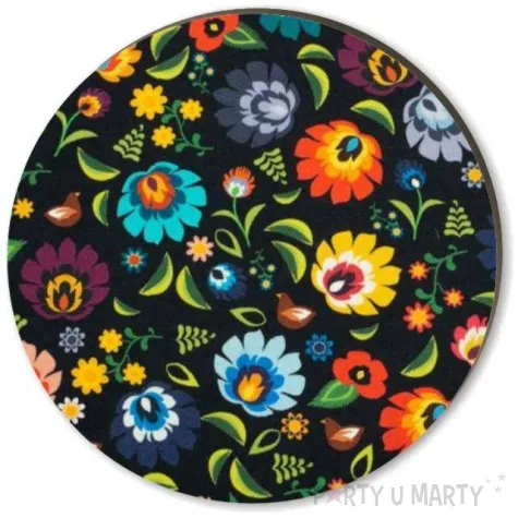 podkladki drewniane kwiaty lowickie w czerni 6 szt