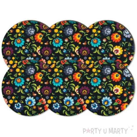 podkladki drewniane kwiaty lowickie w czerni 6 szt