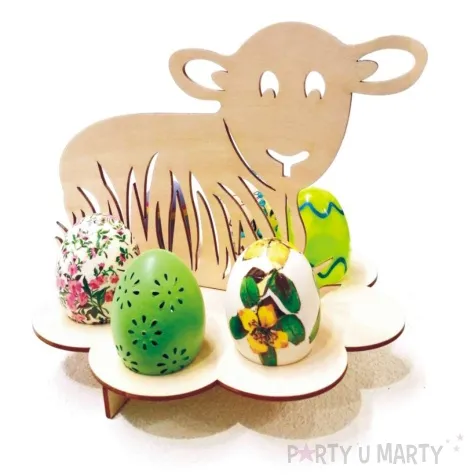 podstawka do jajek owieczka w trawie drewniana 20x18 cm