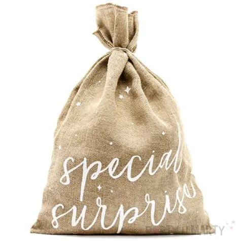 podziekowania dla gosci woreczek special surprise jutowy partydeco 1 szt