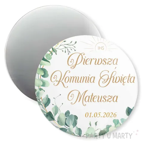 podziekowania na komunie dla gosci magnes eukaliptus beauty personalizacja pamiatka 5 6 cm