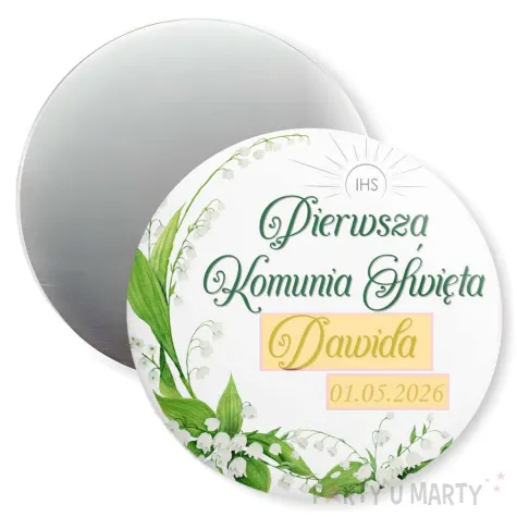 podziekowania na komunie dla gosci magnes konwalie personalizacja pamiatka 5 6 cm
