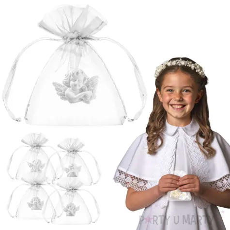 podziekowania na komunie woreczki aniolek bialy 7 5 x 10 cm 5 szt