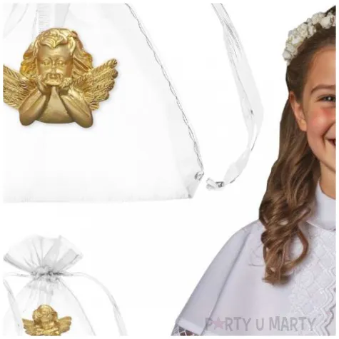 podziekowania na komunie woreczki aniolek zloty 7 5 x 10 cm 5 szt